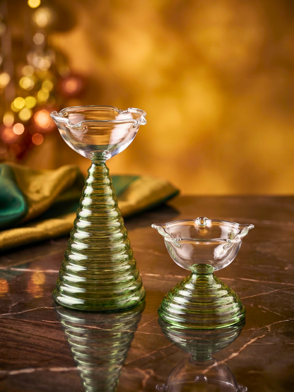 Satvika Handcrafted Borosilicate Glass Diya Set (1 Tall & 1 Small)