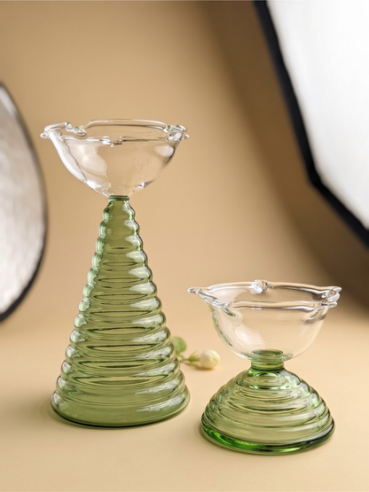 Satvika Handcrafted Borosilicate Glass Diya Set (1 Tall & 1 Small)