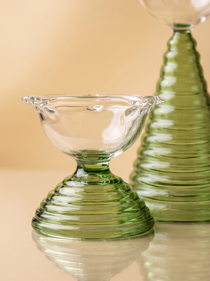 Satvika Handcrafted Borosilicate Glass Diya Set (1 Tall & 1 Small)