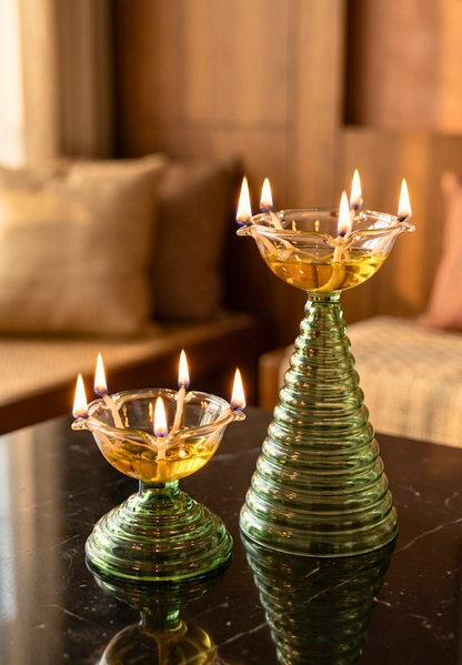 Satvika Handcrafted Borosilicate Glass Diya Set (1 Tall & 1 Small)