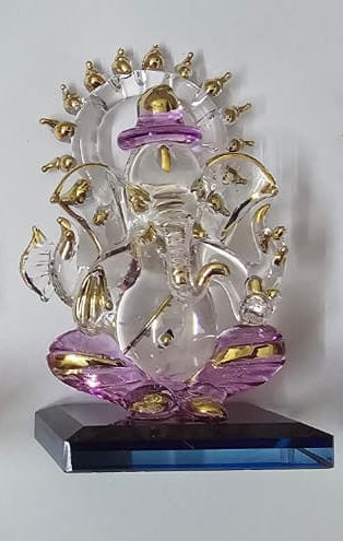 Decorative Glass statue of Ganesha with purple and gold elements